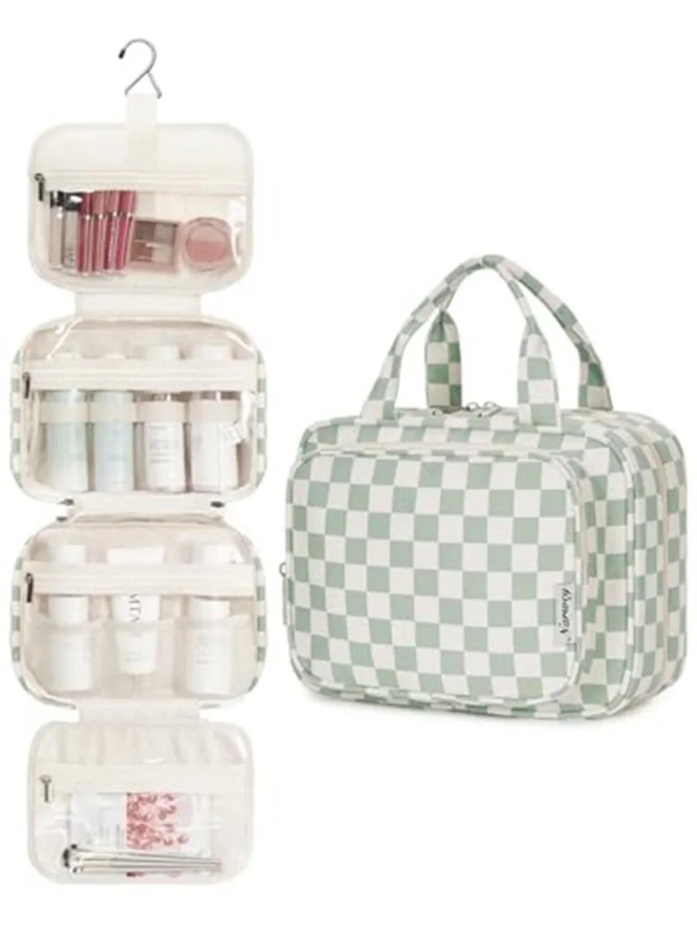 Hanging Toiletry Bag for Women Travel Checkered Makeup Bag Organizer Toiletries